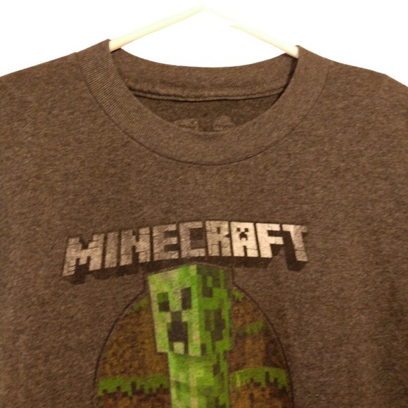 Minecraft tshirt youth boys YXL youth Xlarge gray creaper graphic long sleeve - Picture 2 of 7